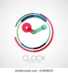 Vector clock, time company logo design, business symbol concept, minimal line style