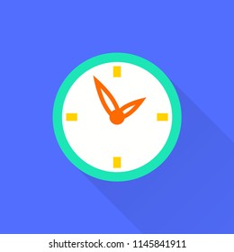 Vector clock time icon. Illustration with long shadow for graphic and web design.