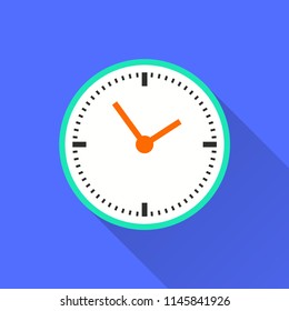 Vector clock time icon. Illustration with long shadow for graphic and web design.