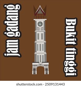 vector clock tower tourist monument in Bukittinggi, Indonesia.