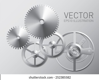 Vector clockwork with metal gears and cogwheels, technology background
