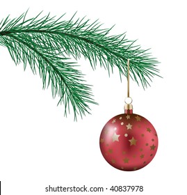 Vector. Close up of Christmas decoration on a fur-tree. Is isolated on white.