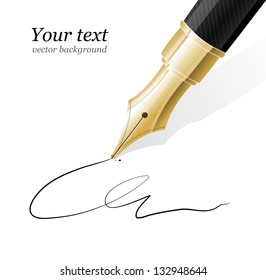 Vector Close up of a fountain pen and signature