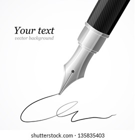 Vector Close up of a fountain silver pen and signature
