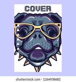 Vector close up portrait of french bulldog wearing the sunglasses