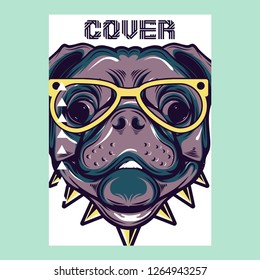 Vector close up portrait of french bulldog wearing the sunglasses