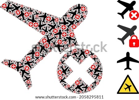 Vector closed airplane fractal is organized of random recursive closed airplane pictograms. Recursive mosaic of closed airplane.