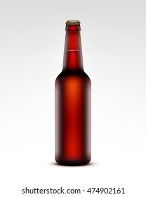 Vector Closed Blank Glass Transparent Brown Bottle of  Dark Red Beer for Branding Close up Isolated on White Background