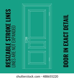 Vector Closed Door with Frame with resizable stroke lines. Modern thin outline with resizable thick of lines. Door is in most exact detail and isolated background.