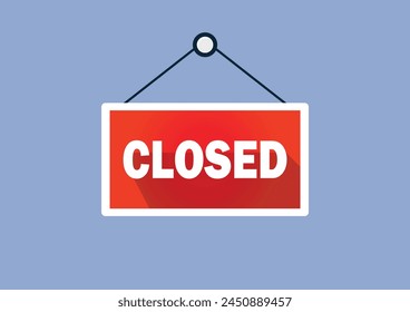 Vector closed hanging sign on blue background