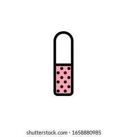 Vector closed lipstick icon in flat style with black stroke, pink fill and circles texture