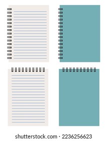vector closed notepad and opened notepad isolated on white background. flat design of notebook icons. horizontal and vertical school notebooks eps10