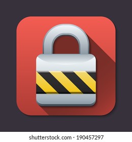 Vector closed padlock icon with long shadow