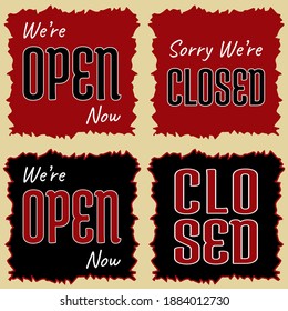 Vector closed and we're open now, realistic design template illustration. shop and business open sign vector illustration. 

