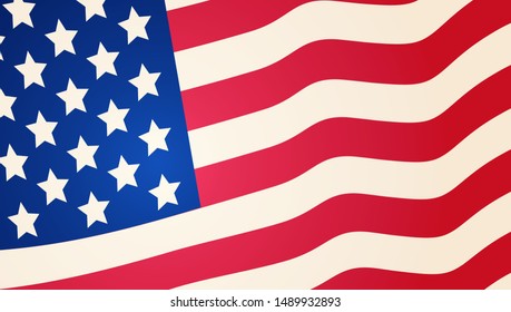 Vector Closeup American flag. Macro vintage of rippled American flag. Vector flag of USA.