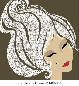 Vector closeup grunge portrait of blond woman with make up (From my big "Vintage woman collection ")