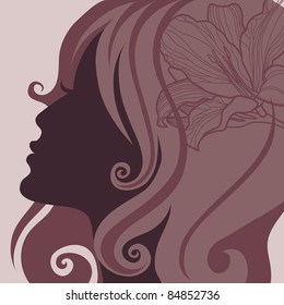 Vector closeup portrait of a girl with beautiful hair (from my big "Vintage girl collection")
