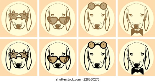 Vector closeup set of dog portrait