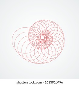 Vector closup snail spiral. Abstract modern shapes. Seashell which consists red circles white background