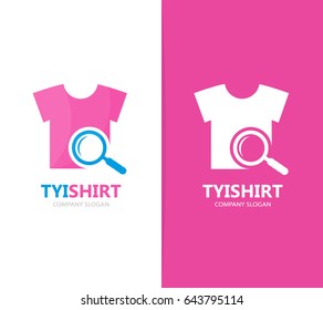 Vector of cloth and loupe logo combination. Shirt and magnifying glass symbol or icon. Unique garment and search logotype design template.
