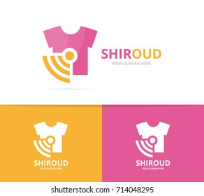 Vector of cloth and wifi logo combination. Shirt and signal symbol or icon. Unique fashion and radio, internet logotype design template.