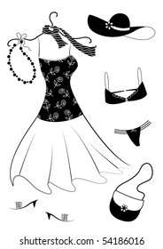 Vector clothes and accessories for woman on white