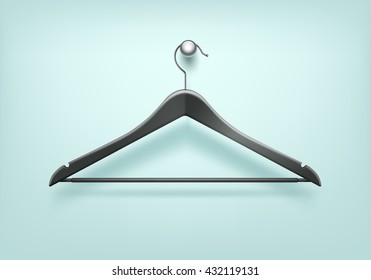 Vector Clothes Coat Plastic Black Hanger Close Up Isolated on Background