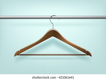 Vector Clothes Coat Wooden Hanger Close Up Isolated on Background