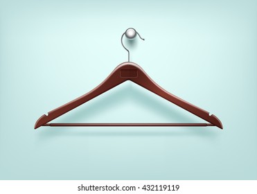 Vector Clothes Coat Wooden Hanger Close Up Isolated on Background