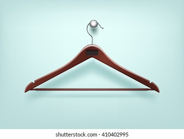 Vector Clothes Coat Wooden Red Hanger with Metal Tag Close Up Isolated on Background