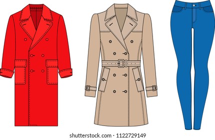 Vector clothes dressing garments coat jeans trench coat