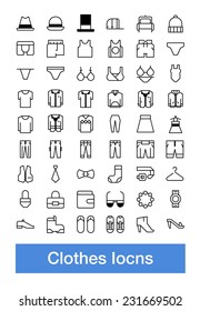  Vector clothes icons, Pixelperfect line icons set