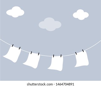 vector clothes line blue sky white cloud with the blank space cute background template