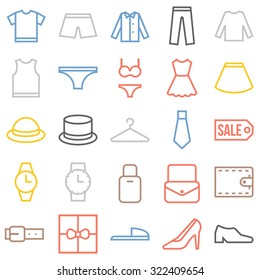 Vector clothing icons set, thin line