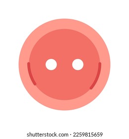 Vector clothing red button with two holes. Sewing button in flat design.