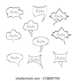 Vector cloud banner with text. Thoughts and words above the character’s head. Different shapes, transparent outline mode isolated