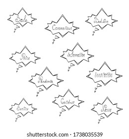 Vector Cloud Banner mit Text. Gedanken und Worte über dem Kopf des Charakters. Unterschiedliche Formen und Text, transparenter Konturmodus isoliert