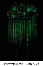 Vector : Cloud and binary code on black background