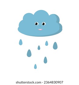 Vector cloud character. Rain symbol. Cute childish design. Vector flat illustration. Suitable for animation, using in web, apps, books, education projects. No transparency, solid colors only.