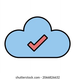 Diseño de iconos de contorno de verificación de nube de vectores
