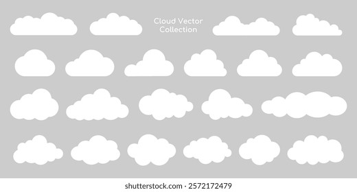 Vector cloud collection featuring various cloud shapes. Cloud design elements on a gray background. Perfect for cloud-themed projects and cloud illustrations. Weather illustration, vector set.