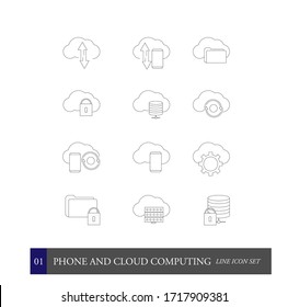 Vector - Cloud computing, line icon set