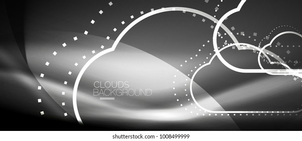 Vector cloud computing, storage concept, neon digital background