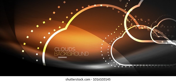 Vector cloud computing, storage concept, neon digital background