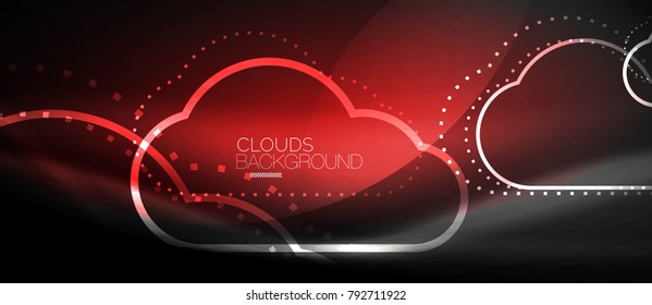 Vector cloud computing, storage concept, neon digital background