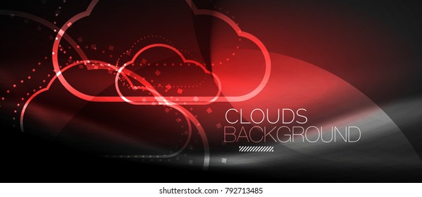 Vector cloud computing, storage concept, neon digital background