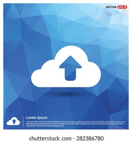 Vector cloud computing upload icon - abstract logo type icon - blue polygonal background. Vector illustration