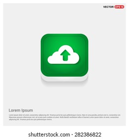 Vector cloud computing upload icon - abstract logo type icon - green abstract 3d button with light board and shadow on gray background. Vector illustration