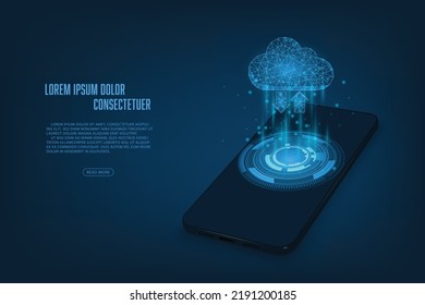 Vector cloud concept. Data exchange on smartphone online strage technology background.