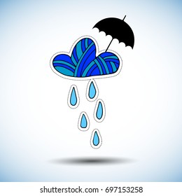 Vector cloud with drops on background. Graphic tearful cloud